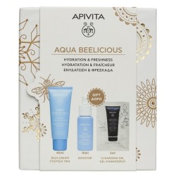 APIVITA Promo Aqua beelicious με Κρέμα πλούσιας υφής 40ml & Booster 10ml & Μαύρο τζελ καθαρισμού 5ml