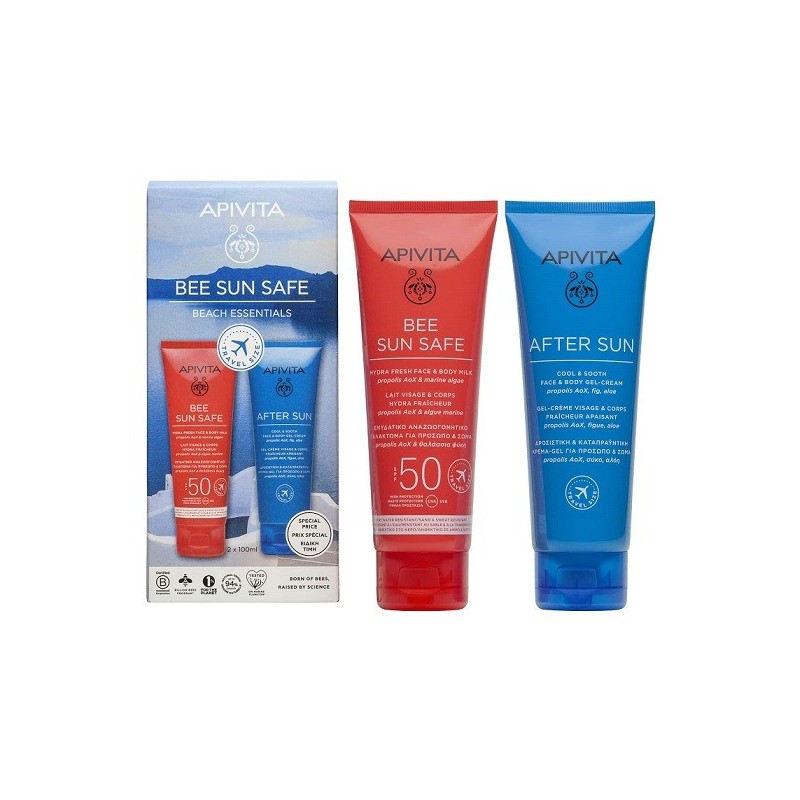 APIVITA Bee sun safe Travel pack με Αντηλιακό προσώπου-σώματος Spf50 100ml & After sun 100ml