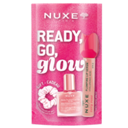 NUXE Glow on the go Pink Set με Very rose plumping lip serum 8ml & Huile prodigieuse or floral mini 10ml & ΔΩΡΟ SCRUNCHIE