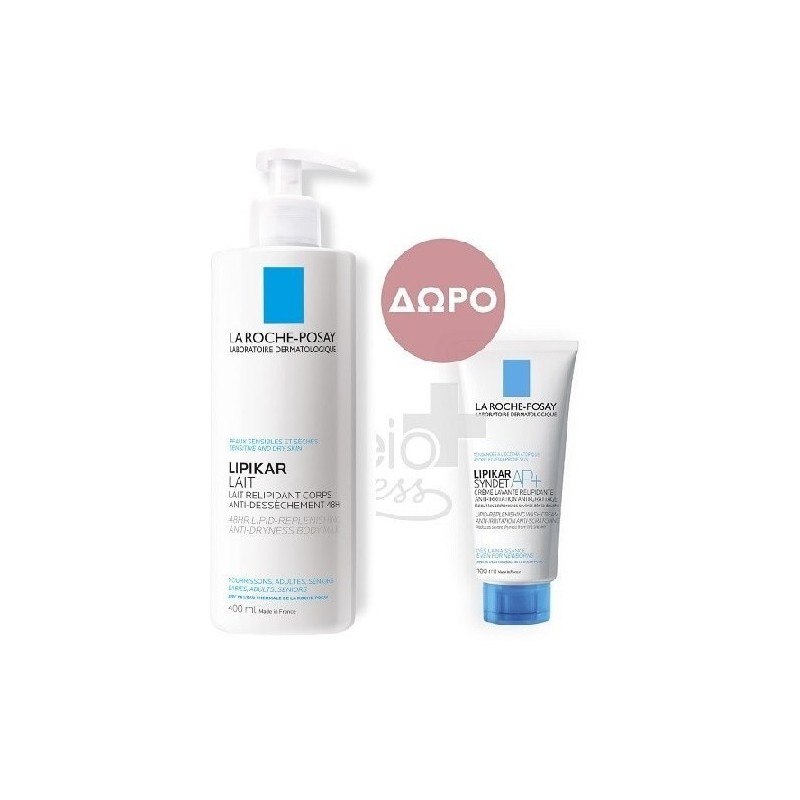 LA ROCHE-POSAY Lipikar lait γαλάκτωμα σώματος 400ml & ΔΩΡΟ Lipikar syndet 100ml