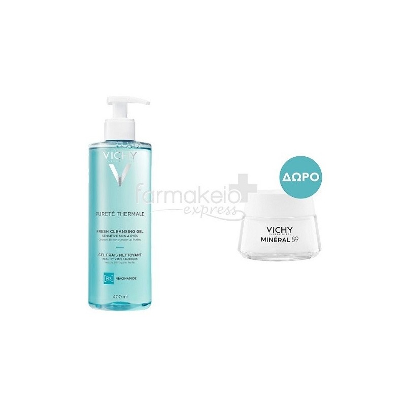 VICHY Purete thermale cleansing gel face & eyes 400ml & ΔΩΡΟ Κρέμα booster Mineral 89 15ml