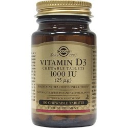 SOLGAR Vitamin D3 1000iu 25mg 100chewable tablets (φράουλα-μπανάνα)