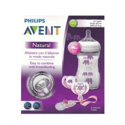 AVENT Μπιμπερό Πλαστικό με θηλή Natural 1m  260ml σε Σετ Δώρου Ροζ (SCD628/01)