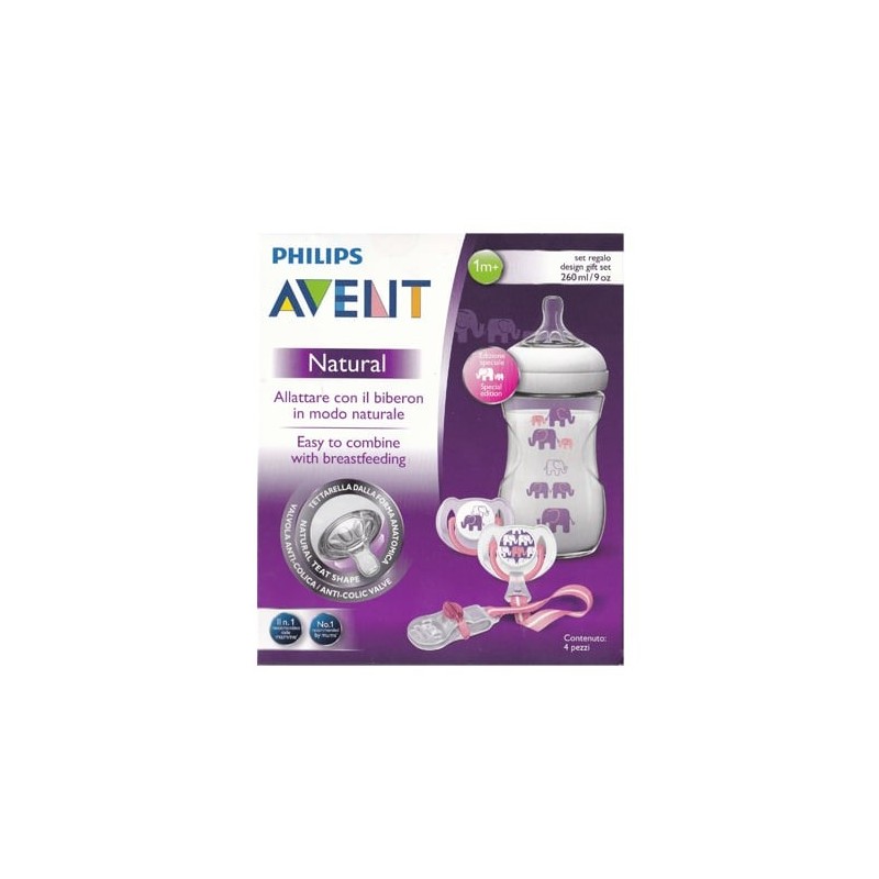 AVENT Μπιμπερό Πλαστικό με θηλή Natural 1m  260ml σε Σετ Δώρου Ροζ (SCD628/01)