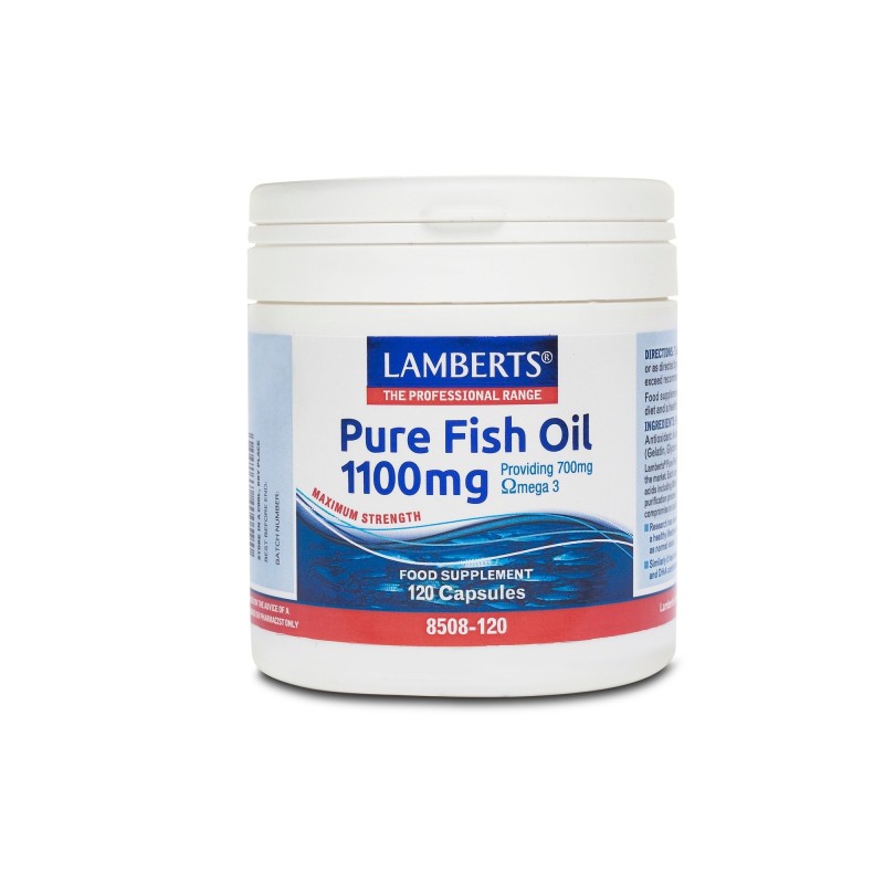 LAMBERTS Pure fish oil 1.100mg υψηλής ισχύος & μέγιστης καθαρότητας Ω3 λιπαρά οξέα 120κάψουλες