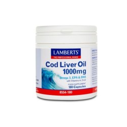 LAMBERTS Cod liver oil 1000mg Omega 3, EPA & DHA with vitamins A,D & E 180κάψουλες