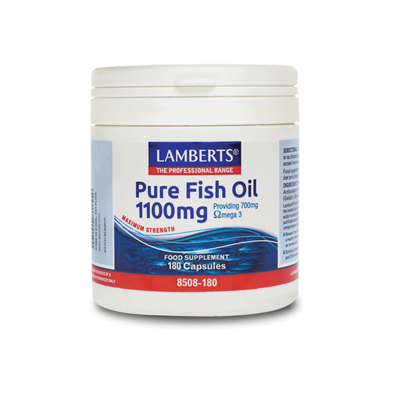 LAMBERTS Pure fish oil 1100mg υψηλής ισχύος & μέγιστης καθαρότητας Ω3 λιπαρά οξέα 180 κάψουλες