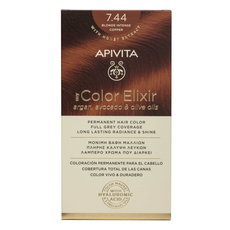 APIVITA COLOR ELIXIR ΒΑΦΗ ΜΑΛΛΙΩΝ 7.44 ξανθό έντονο χάλκινο