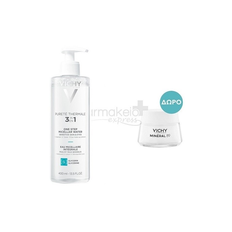 VICHY Purete Thermale Mineral Micellar Water 3σε1 400ml& ΔΩΡΟ Κρέμα booster Mineral 89 15ml