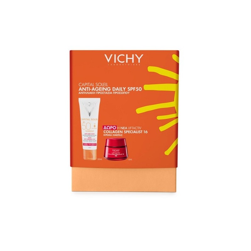 VICHY Capital soleil Promo Anti-age 3σε1 Spf50 50ml & ΔΩΡΟ Liftactiv collagen specialist 16 day cream 15ml